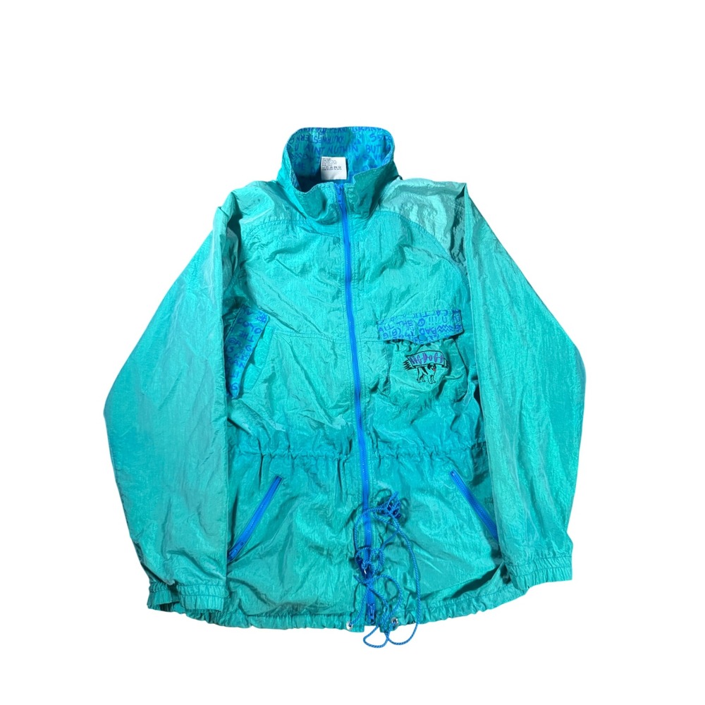 Vintage 90s Big Dogs Reflective Windbreaker Jacket Teal Made in USA Large